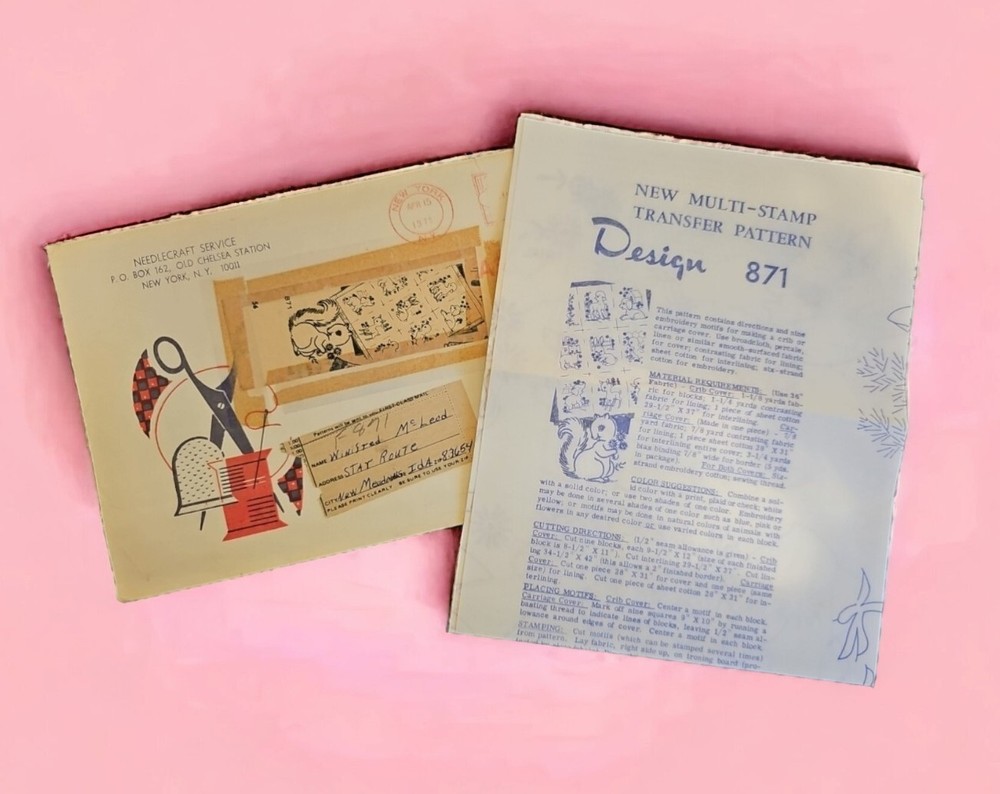 Mail Order Vtg 1975 Multi-Stamp Transfer Pattern Design 871 UNUSED Squirrel Duck
