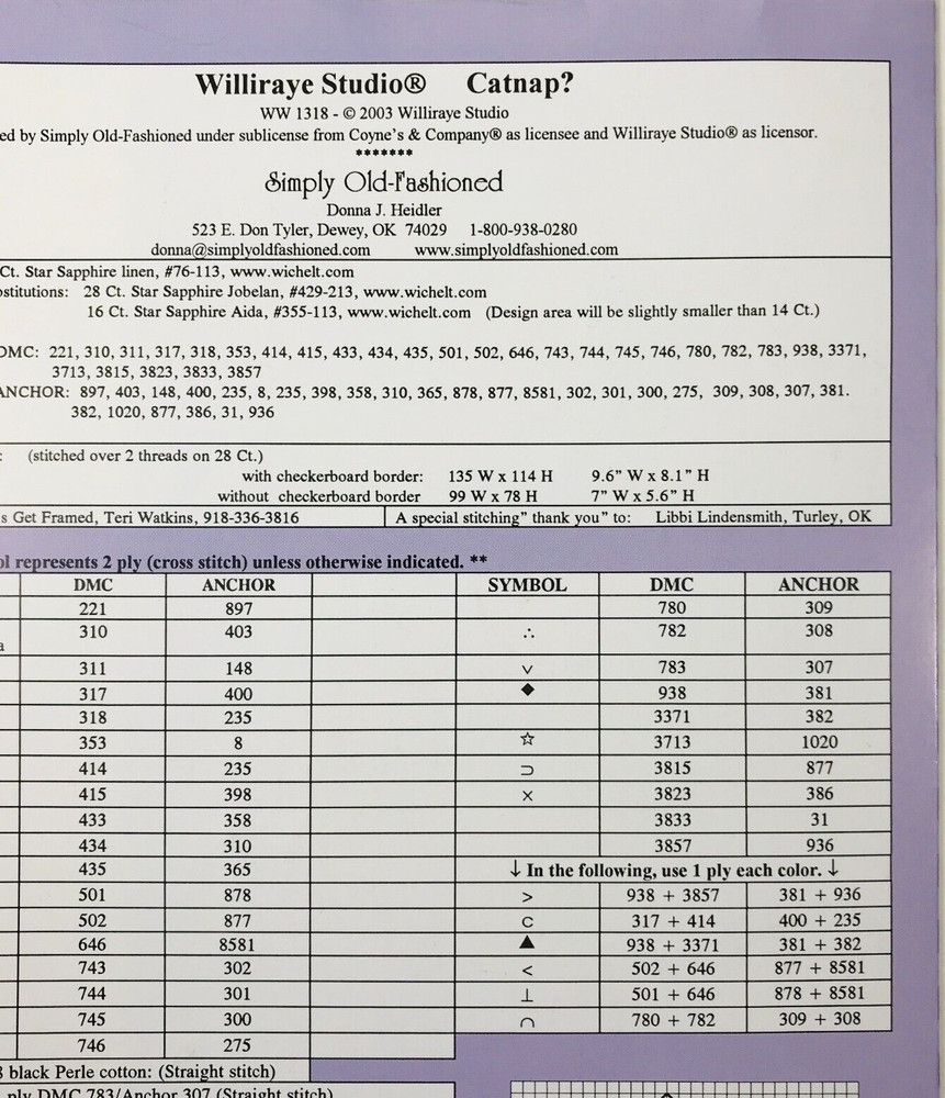 Williraye Studio CATNIP? Cross Stitch Pattern & Instructions WW 1318