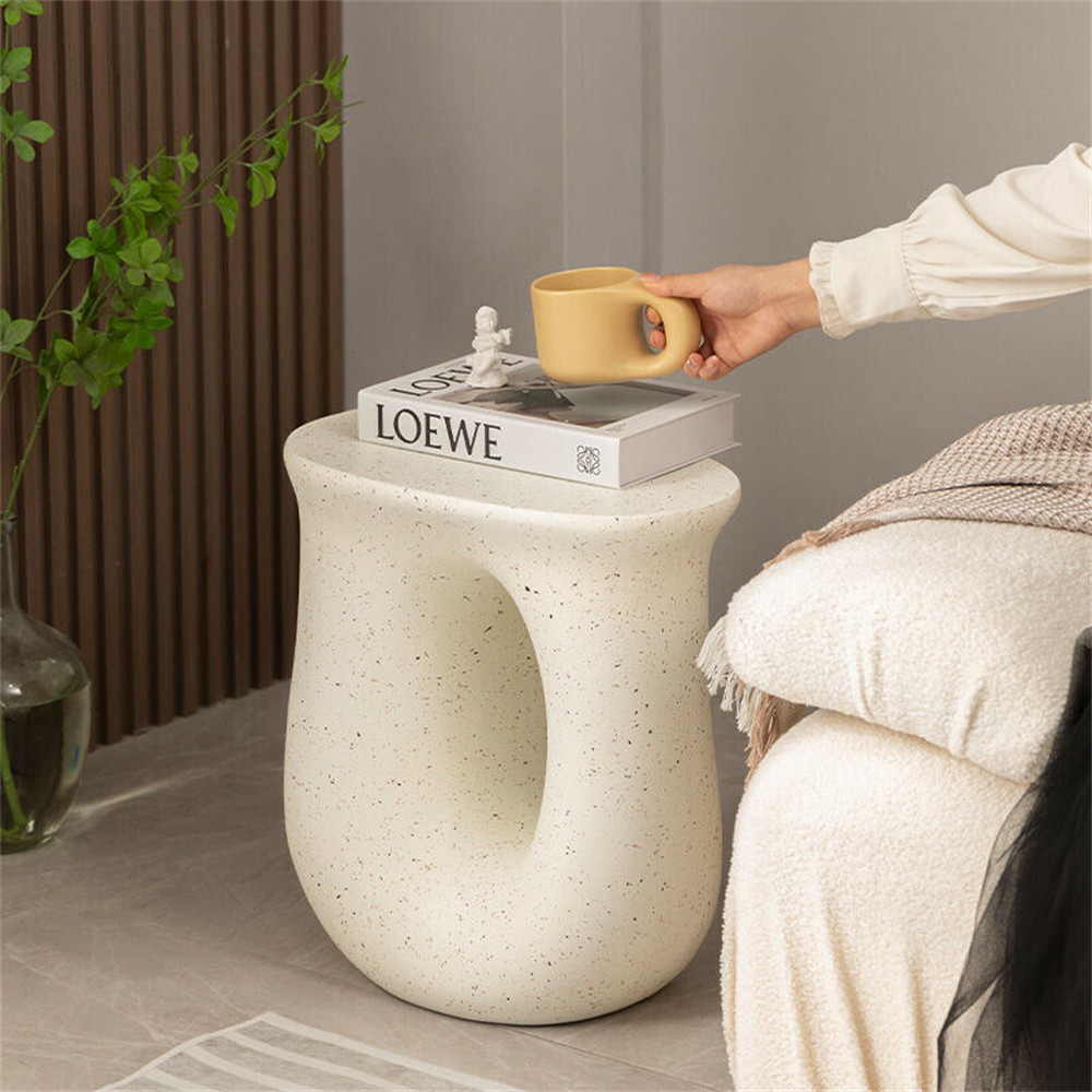 Modern U-shaped Lightweight Concrete Accent Table Garden Stool Sofa Side Stand