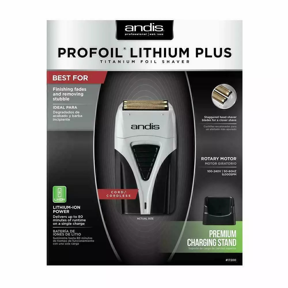 NEW Andis #17200 Titanium Foil Shaver Profoil Lithium Plus Razor + Charging Dock