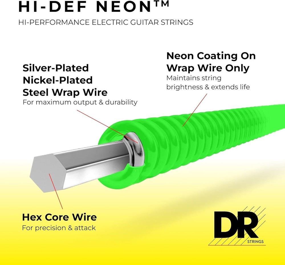 DR Strings NEON Hi-Def Green SuperStrings Light Electric Guitar Strings
