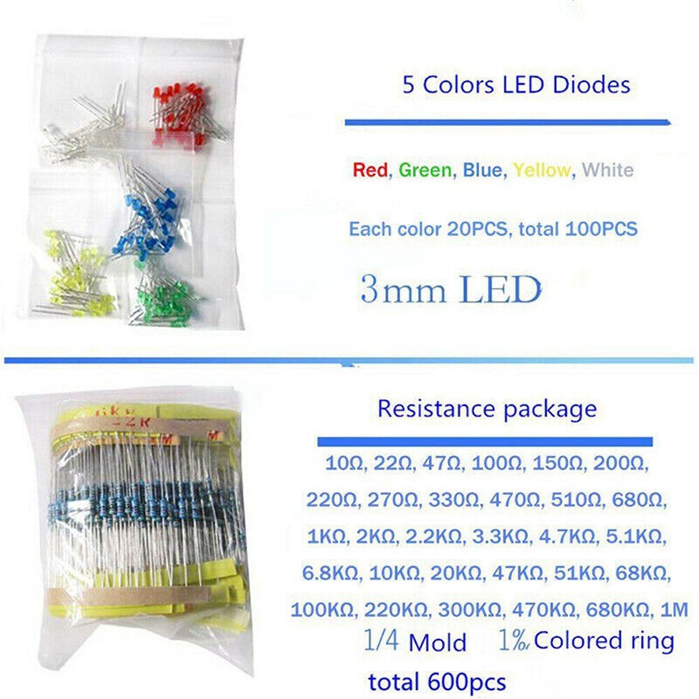 1390PCS Electronic Components Kit LED Diodes Resistors Electrolytic Capacitors