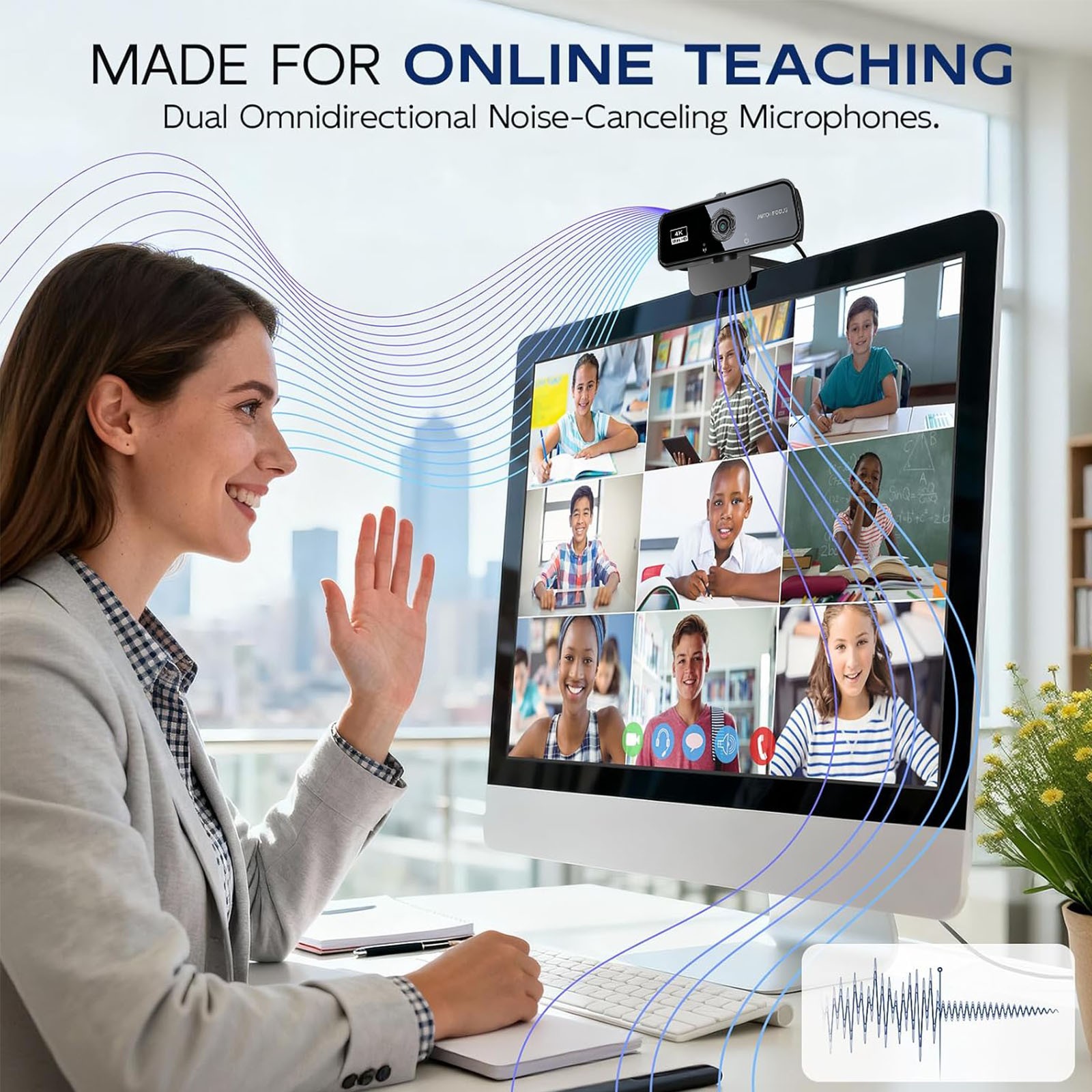 4K USB Webcam with Microphone for PC Desktop Web Camera FHD Autofocus Online