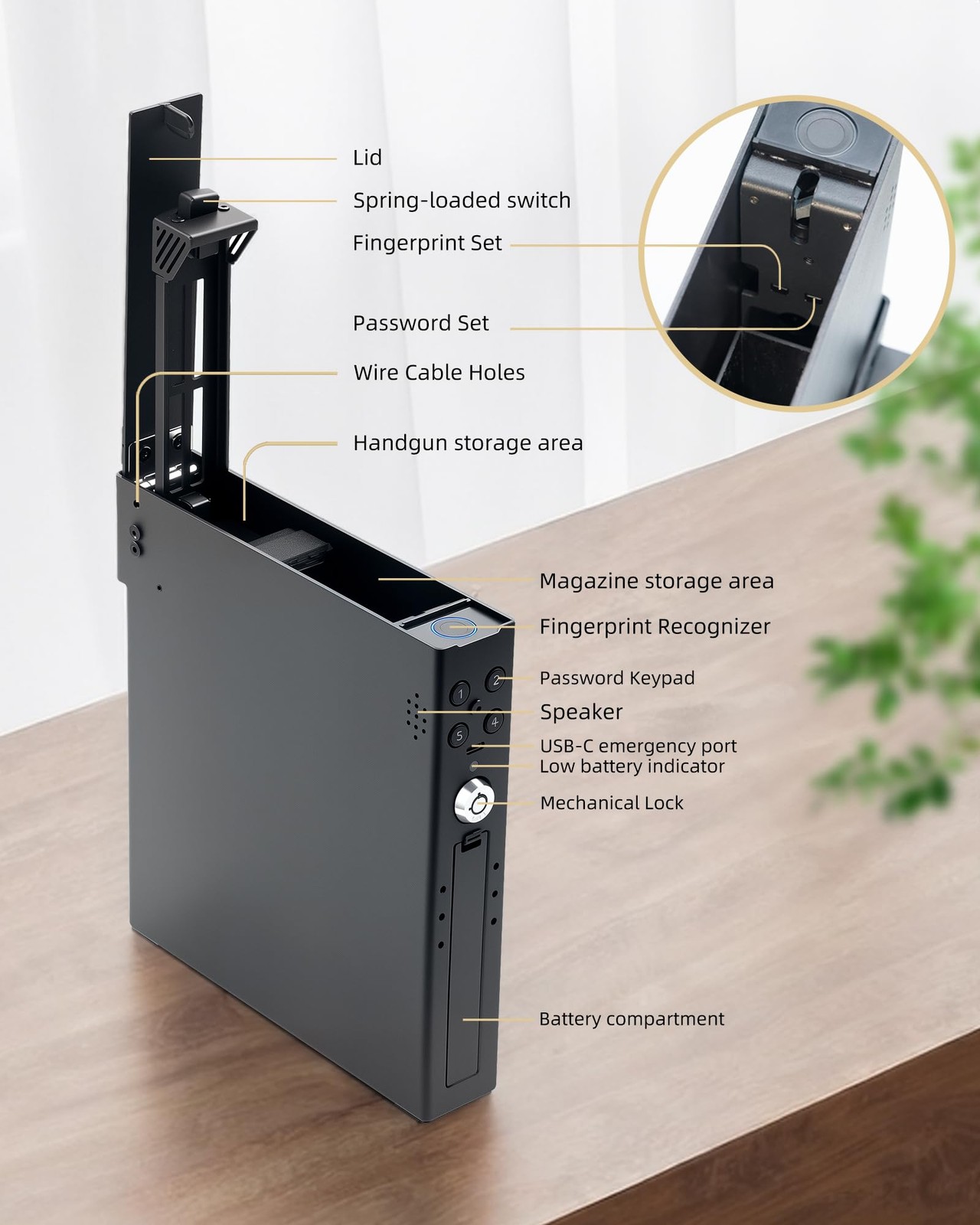 EAMIRUO Car Gun Safe - Quick Access Vehicle Handgun Safe with Fingerprint & K...