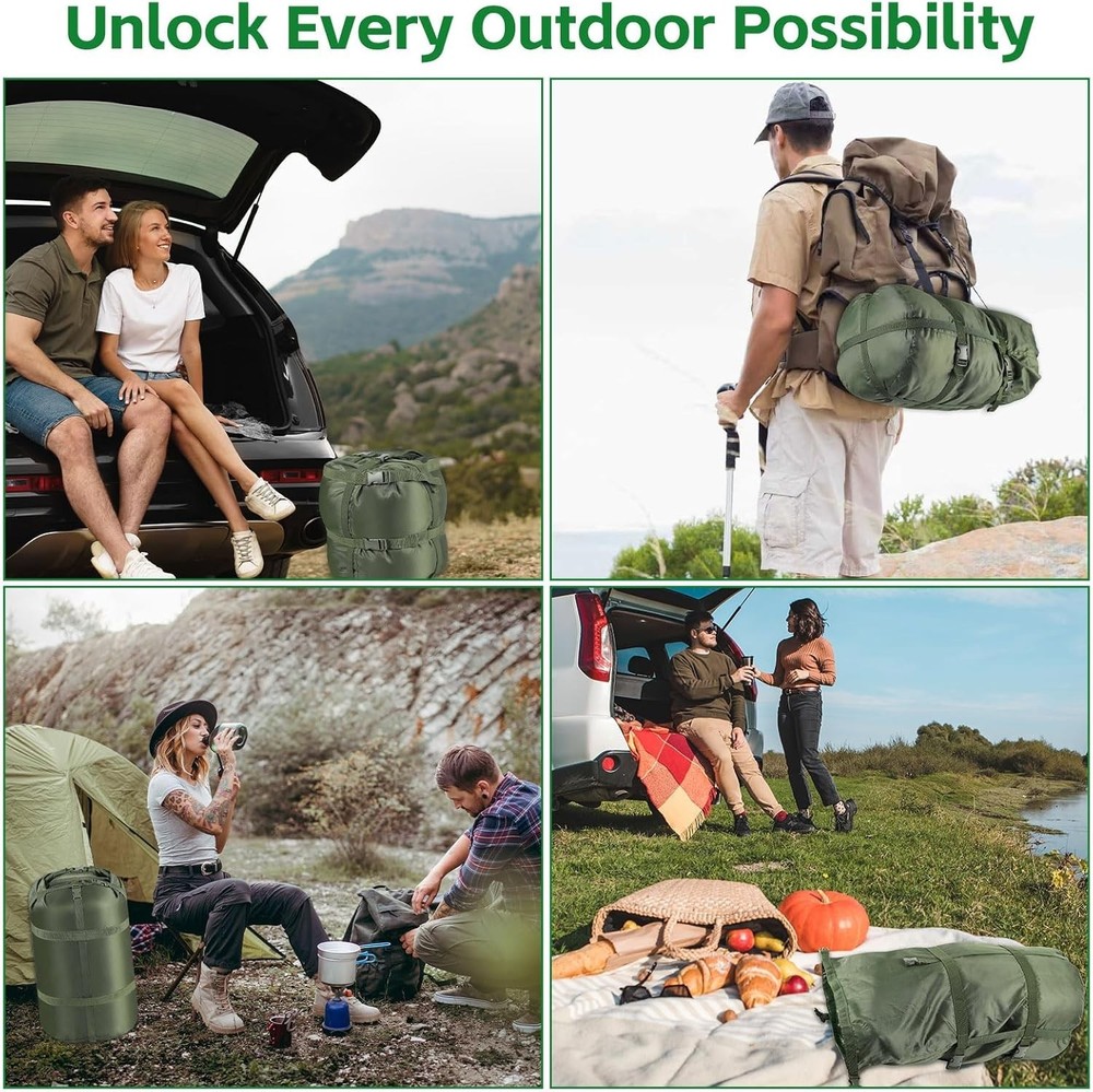 Nylon Compression Stuff Sack, 15L/27L/45L Lightweight Sleeping Bag Compre...