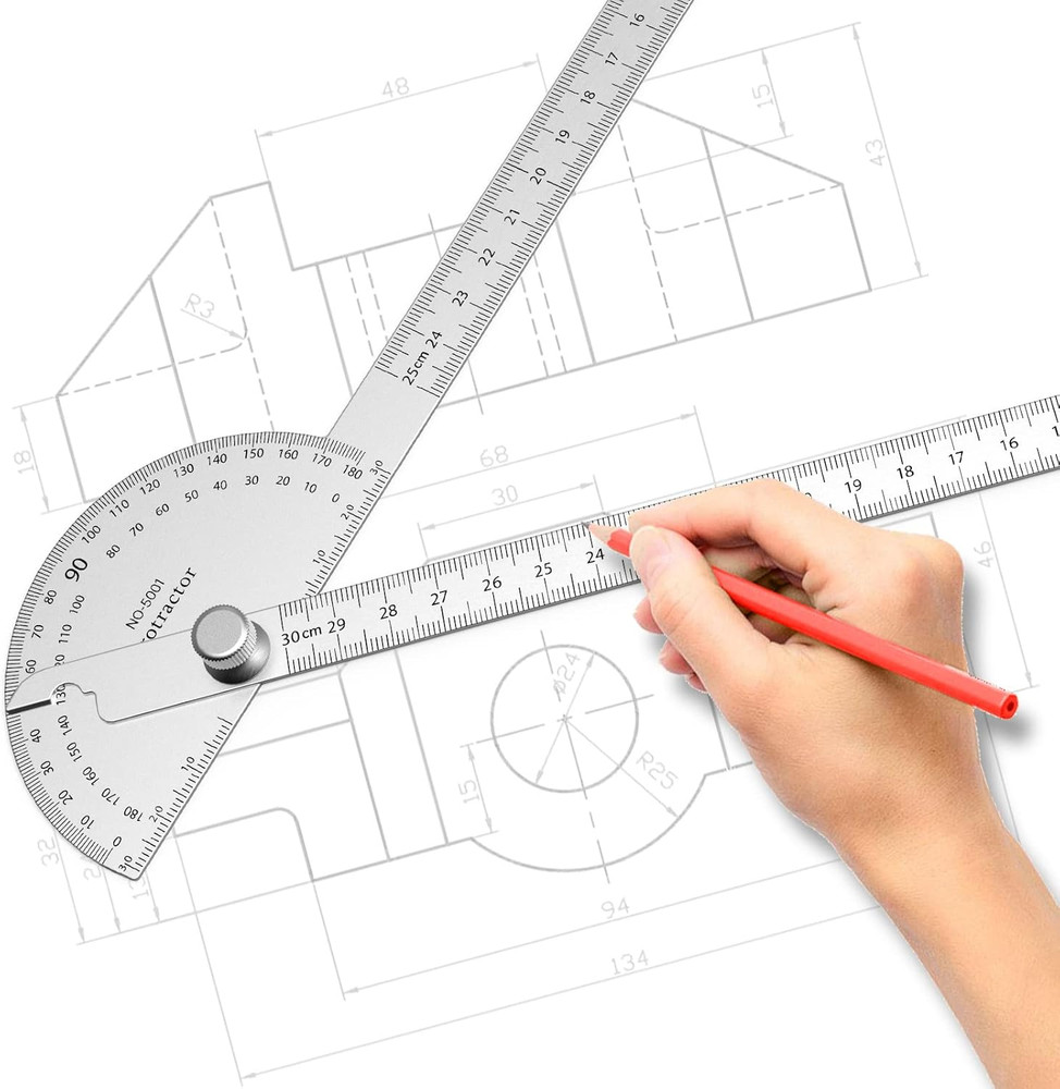 Stainless Steel Protractor 180 Degrees Two Arm Ruler Adjustable Angle Protractor
