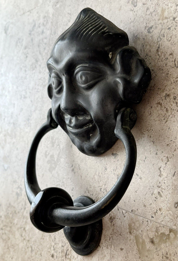 ANTIQUE c.1903 VICTORIAN GNOME ELF PIXIE FACE ARCHITECTURAL SALVAGE DOORKNOCKER