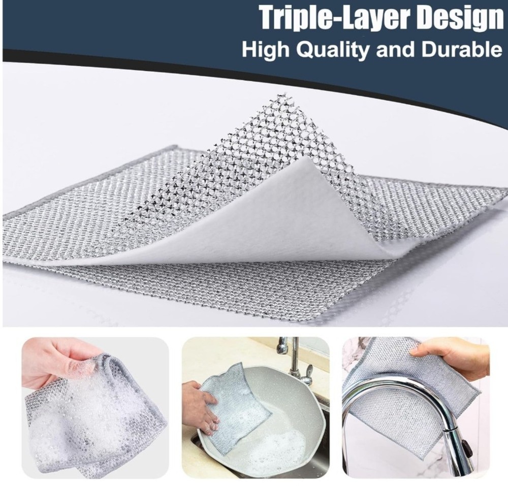 12pc Wire Dishcloth Non-Scratch Triple Layer Mesh Cleaning Rag Kitchen Scrubber.