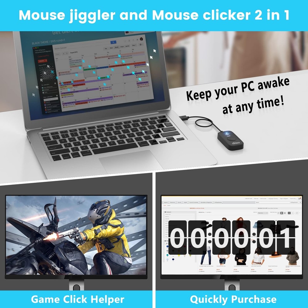 Mouse Jiggler Undetectable, USB Mover, Gaming Automatic Continuous Click Devi...