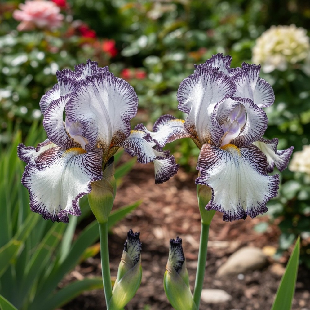 50 Black & White Iris Seeds – Unique Ruffled Bicolor Bearded Iris