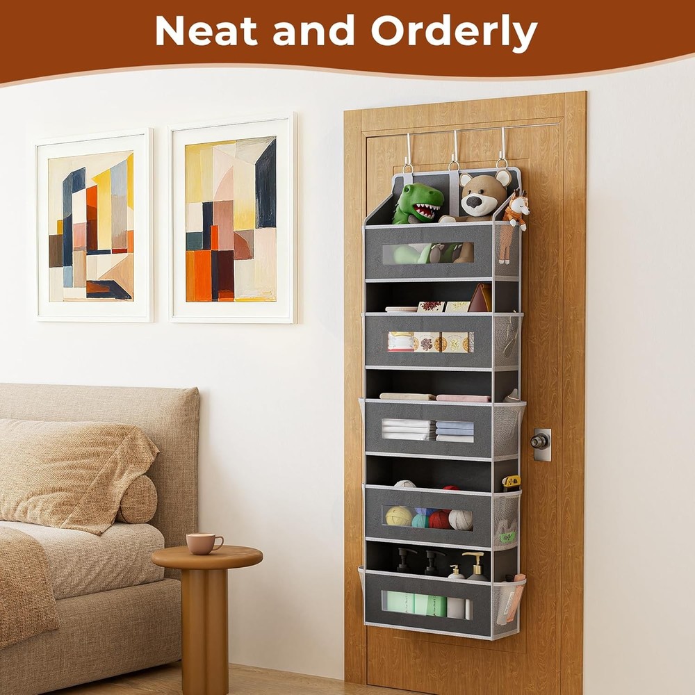2 Pack Over Door Organizer 5-Tier Grey Mesh