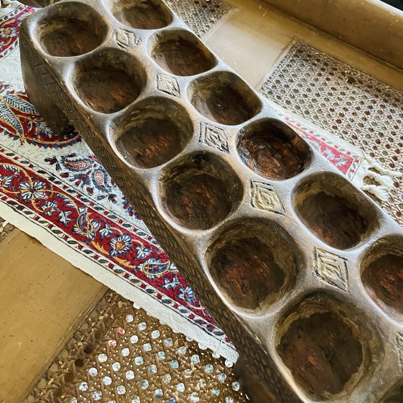 Antique Hand Carved African Woman Man Figural Mancala Game Board Tribal Art