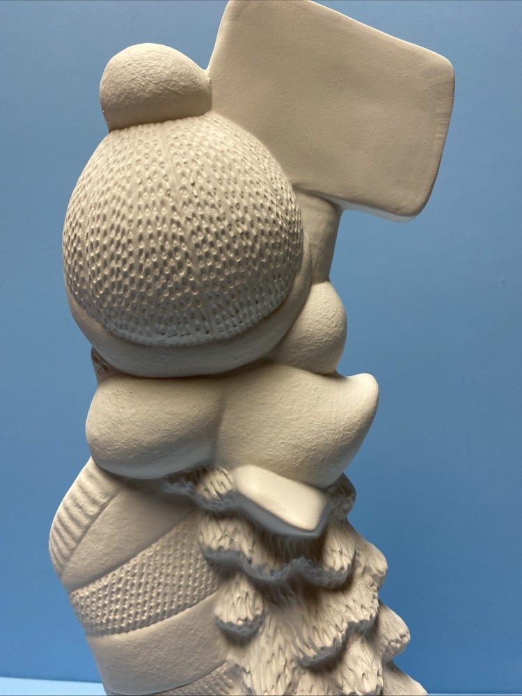 Ceramic Bisque Tree Climbing Penguin with Stocking Ready to Paint