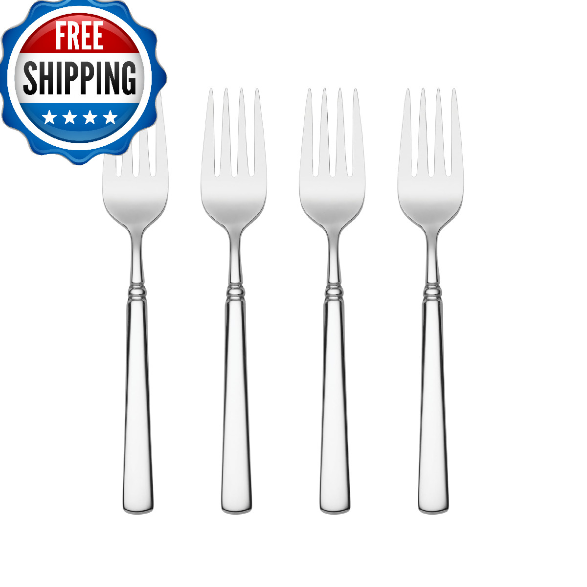 Oneida Silverware Set Easton 4 Salad Forks Flatware Service for 4, Mirror Finish