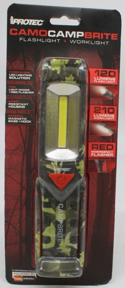 iProtec Camo Camp Brite Flashlight Worklight Three In One LED Lighting Magnetic
