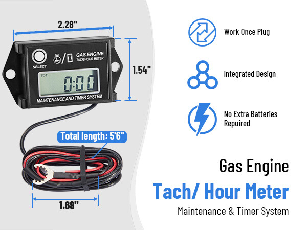 Small Engine Tachometer Hour Meter Digital Inductive Waterproof Tiny Tach Meter