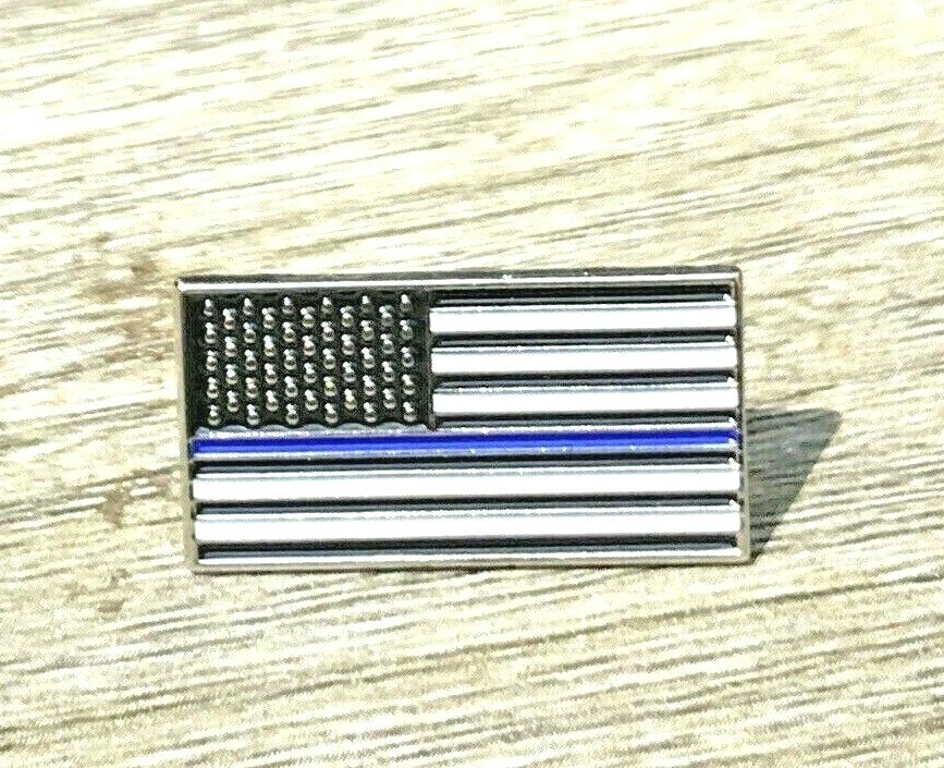 NEW Thin Blue Line American Flag Enamel 1" Lapel Pin Police Blue Lives Matter US