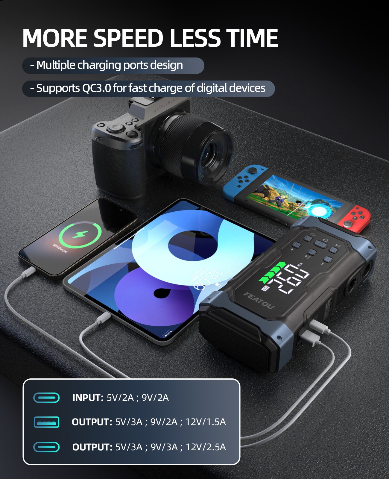 9000A Car Jump Starter Air Compressor Tire Inflator Battery Booster Charge +Case