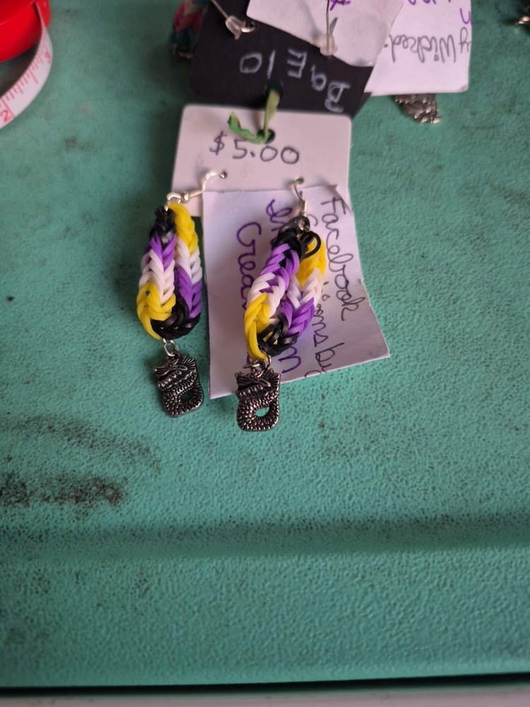 Non-Binary Pride Dragon Rainbow Loom Earrings Handmade