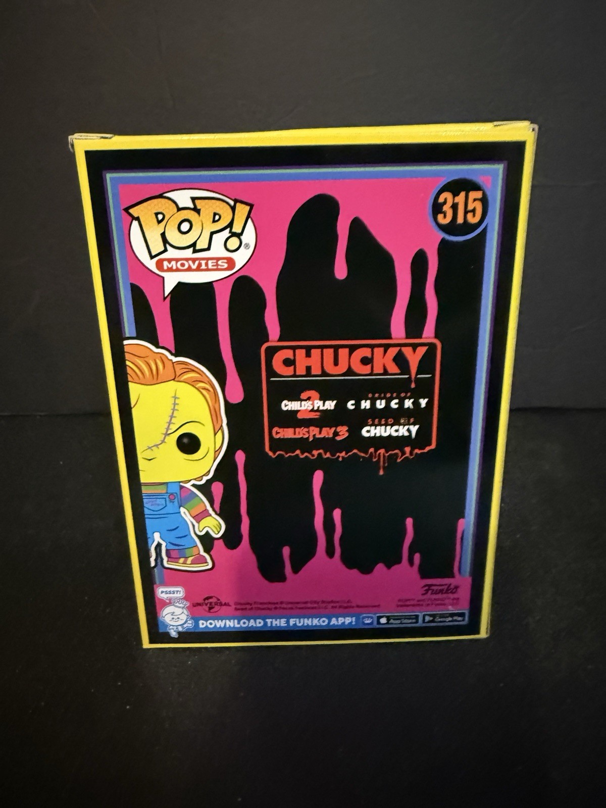 FUNKO POP ! CHUCKY 315 ENTERTAINMENT EARTH BLACKLIGHT POP MOVIES F01