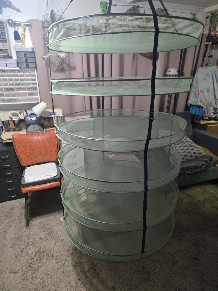 6-Layer Adjustable Hanging Drying Rack, Herb, Spice, Hydroponics, Mesh, Green