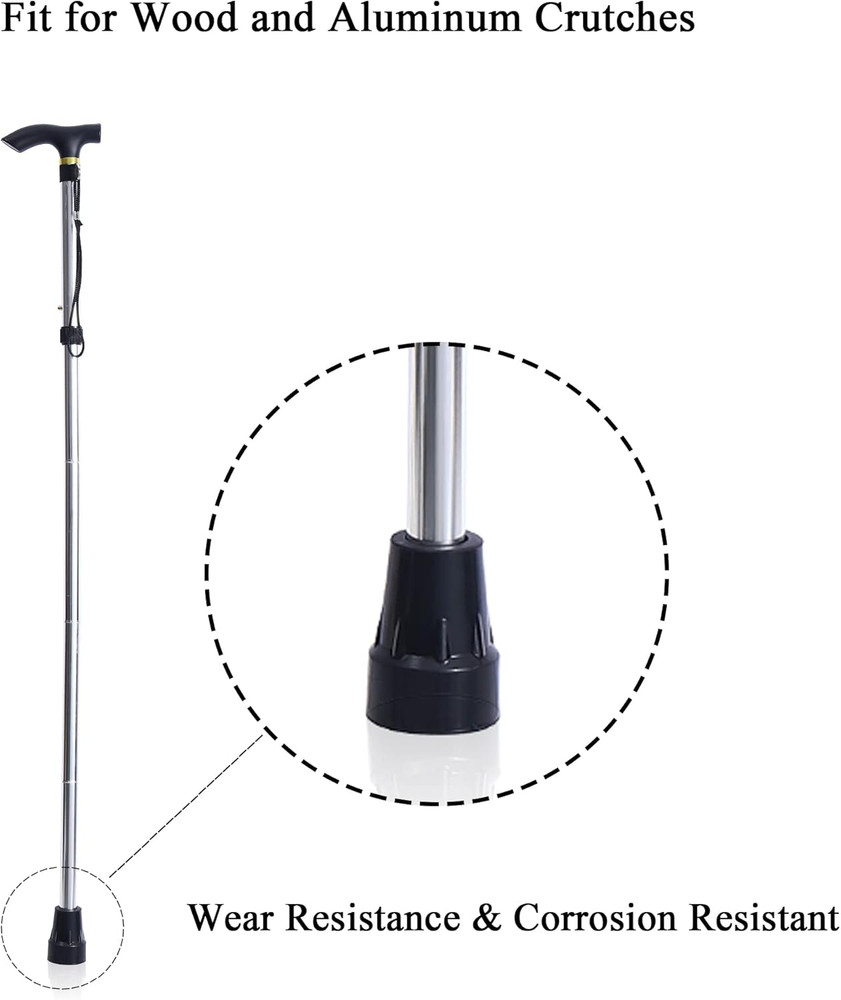 Rubber Cane Tips 7/8 Inch Cane Tips Replacement, Black, 2Pack