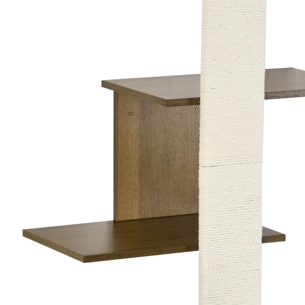 4-Layer Wall-Mounted Cat Tree with Scratching Board Cushions Natural