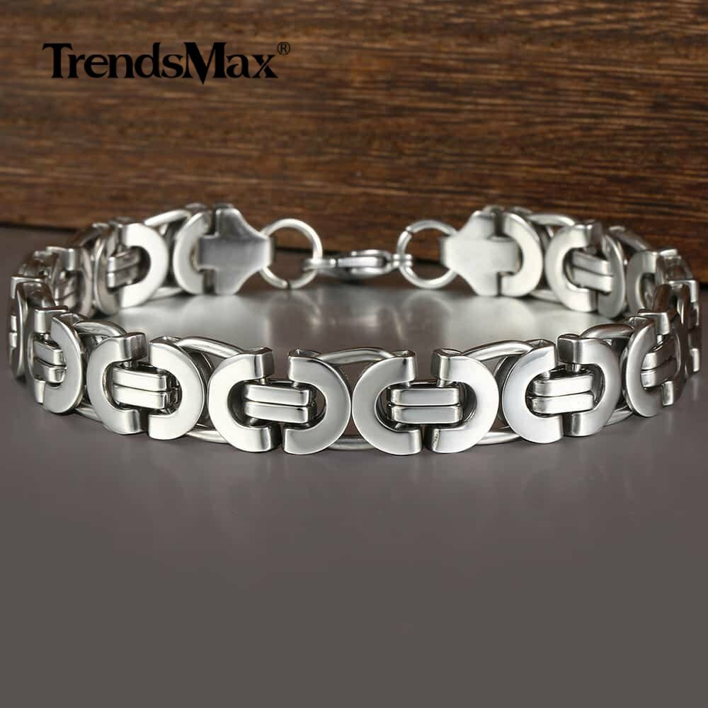 11mm Stainless Steel Bracelet Mens Silver Flat Byzantine Chain Bangle Gift 7-10"