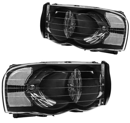 Headlight Assembly 2002 2003 2004 2005 Ram1500/Ram2500/Ram3500 Black-Clear