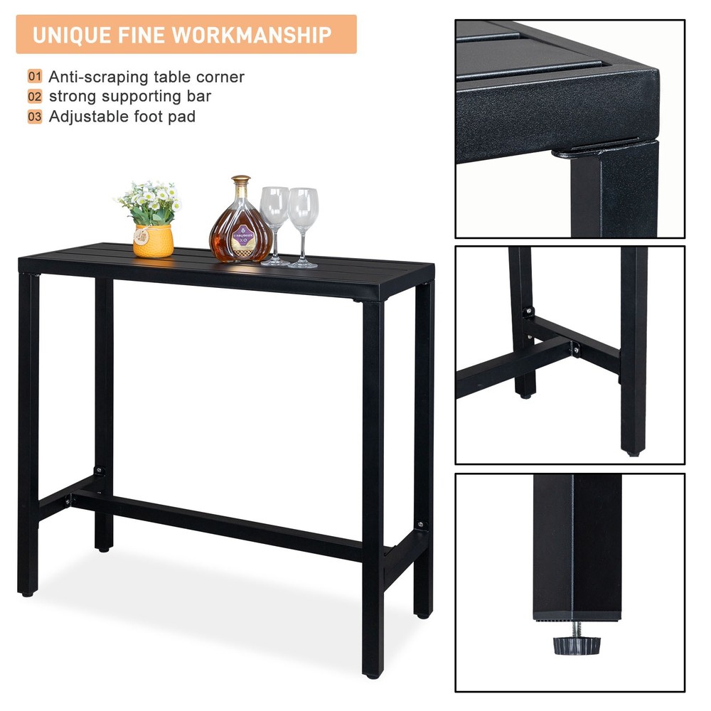40in Iron With Adjustment Knob Patio Bar Table Black