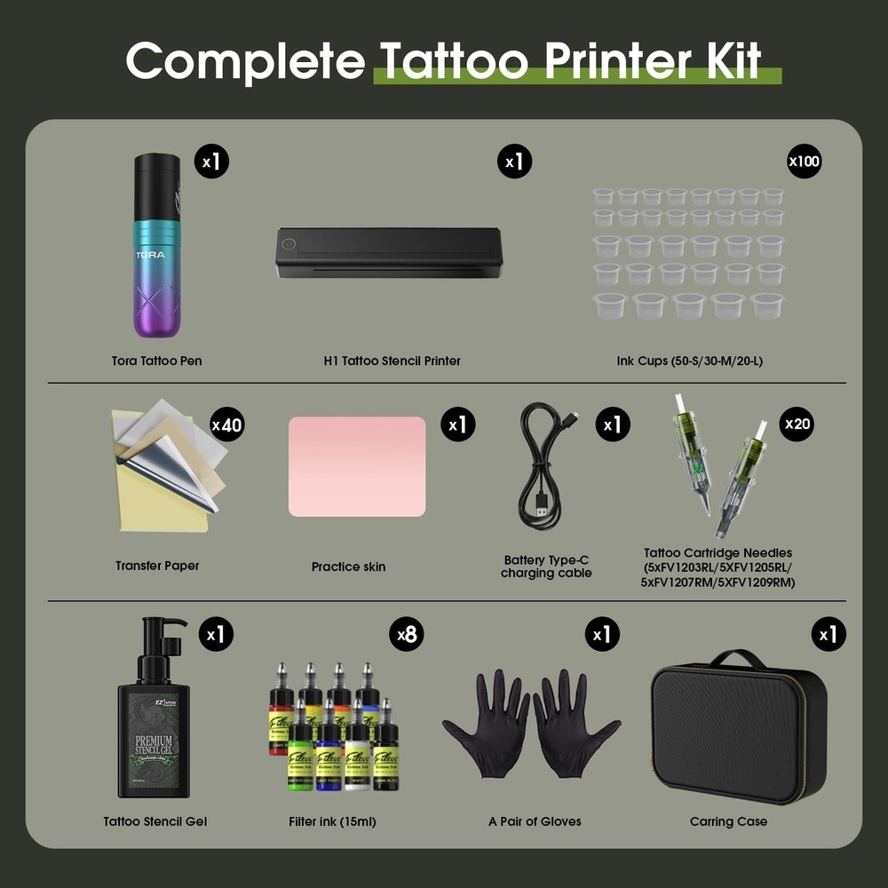 Filter Tattoo Printer Kit - Stencil Printer Machine with Tattoo Gun, 20Pcs Ta...