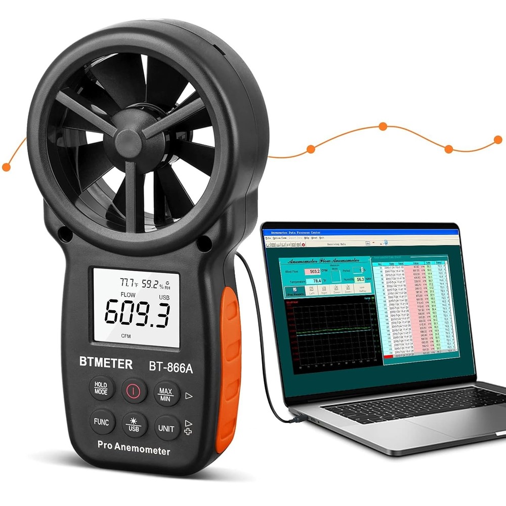 Pro Handheld HVAC Anemometer CFM Air Flow Wind Speed Meter USB Data Logging