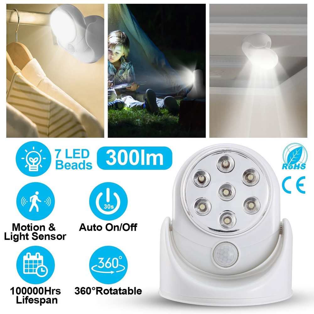 1-4 Pcs LED Motion Activated Light PIR Sensor Cordless Stairs Light Rotatable