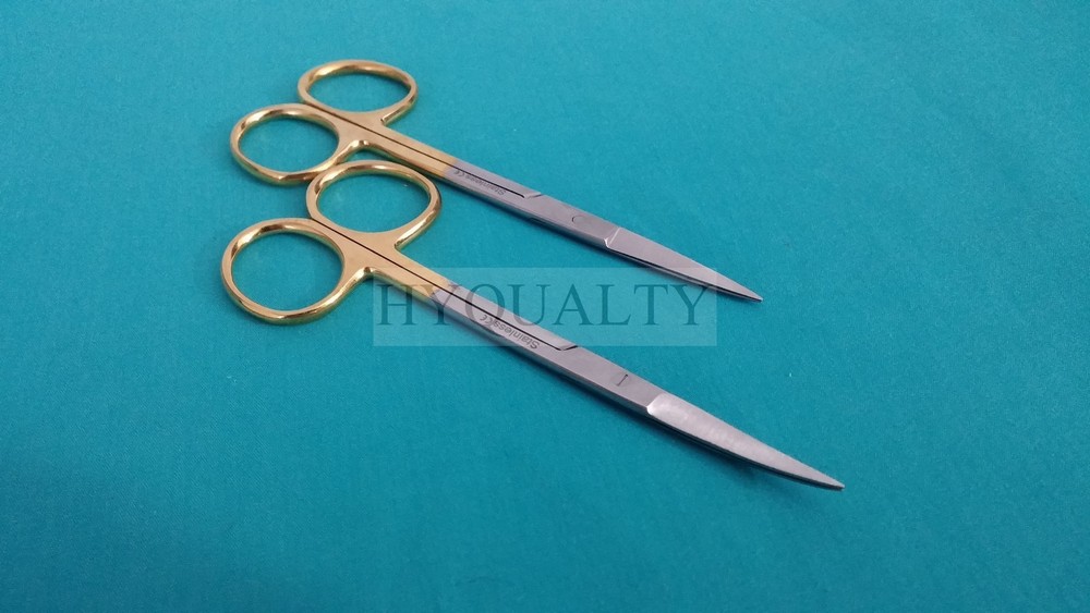 2 ASSORTED HIGH GRADE GOLD HANDLE IRIS MICRO SCISSORS 4.5" STRAIGHT + CURVED