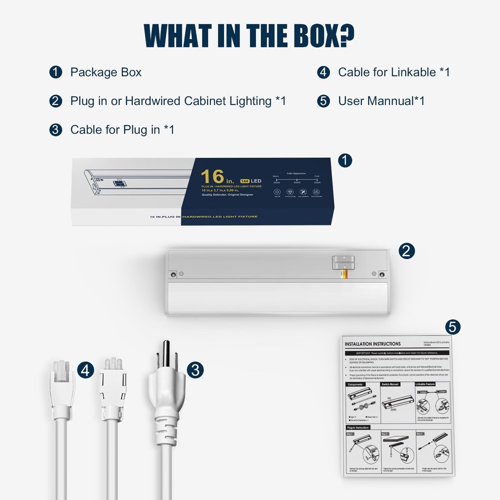 24 Inch LED Under Cabinet Light, Plug in Kitchen Lighting, 3CCT Selectable (3...