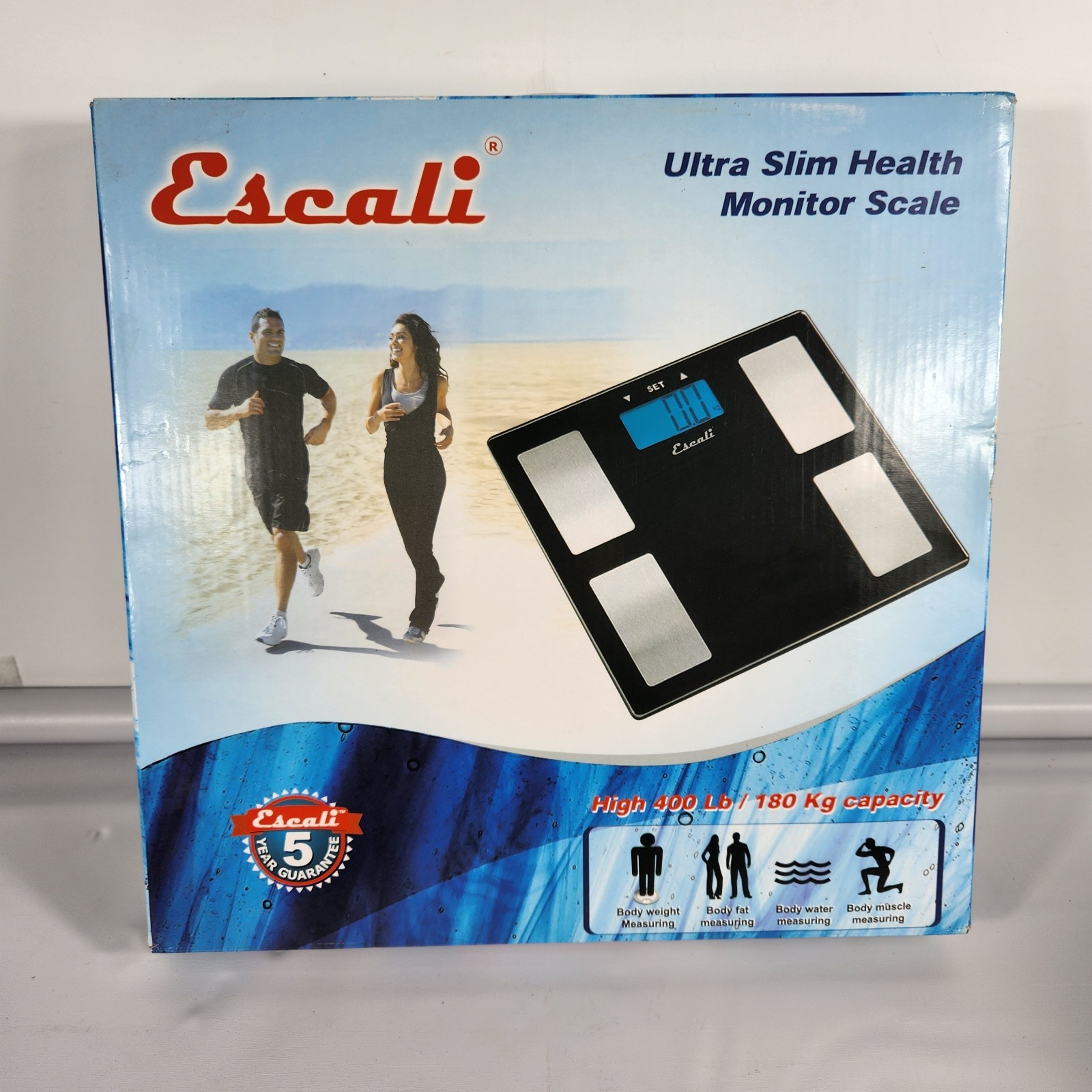 Escali Bathroom Scale Ultra Slim Health Monitior 400 Lbs Body Fat Muscle Mass