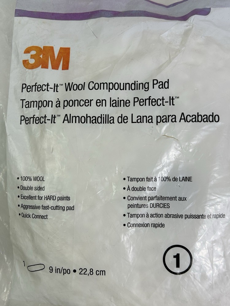 3M (05753) Perfect-It 100% Wool Compounding Pad, Double Sided, Quick Connect 9"