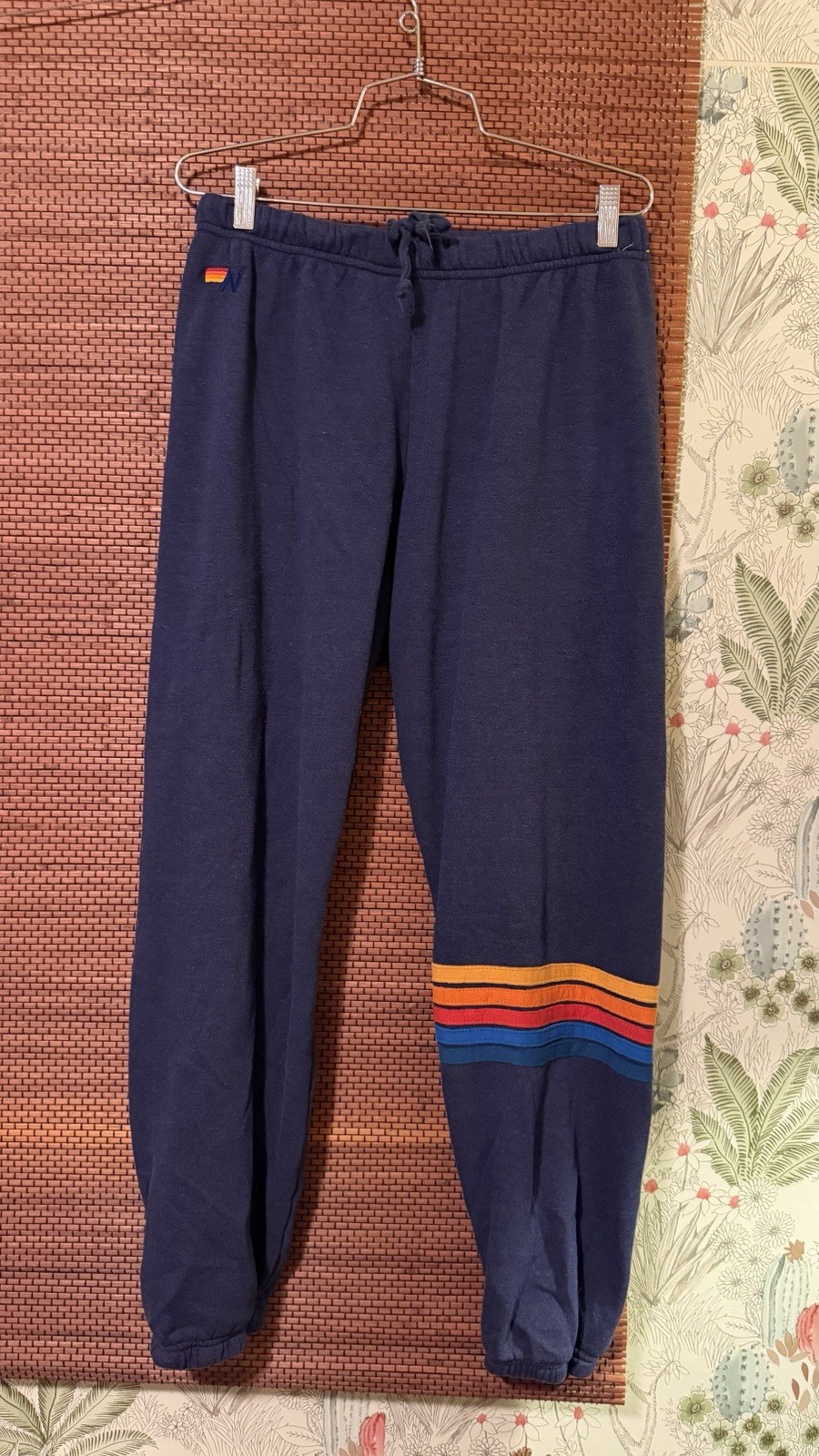 AVIATOR NATION Rainbow Stripe Blue Sweatpants XL