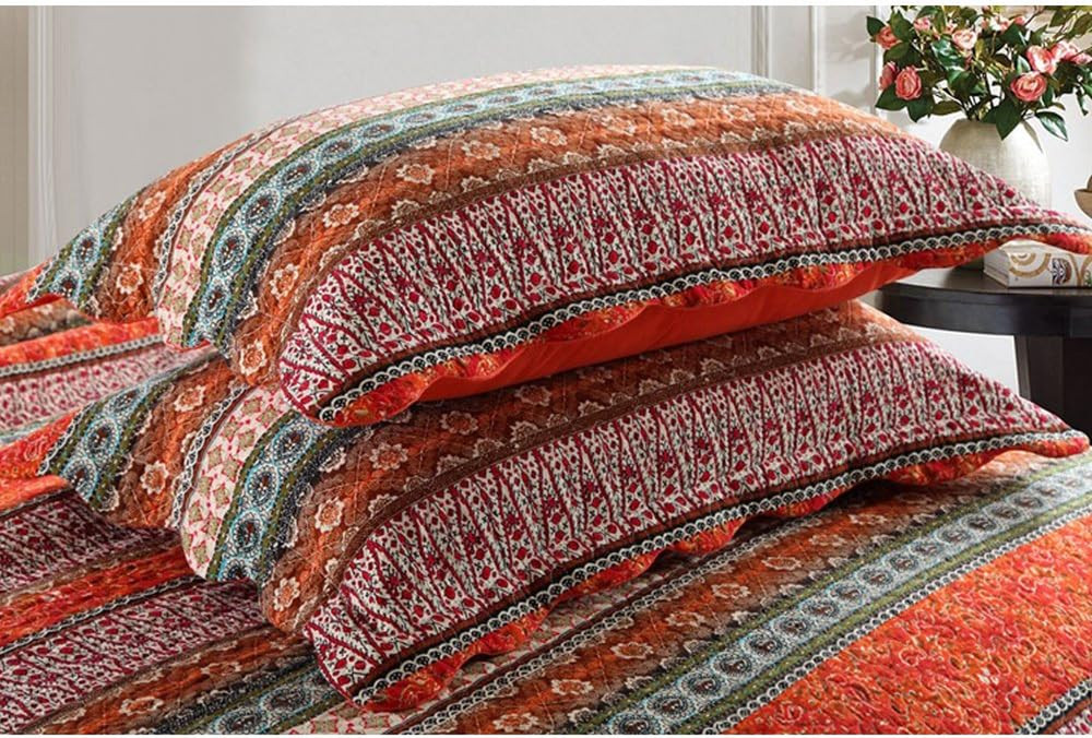 Striped Classical Cotton 3-Piece Patchwork Bedspread Quilt Sets, Queen Size