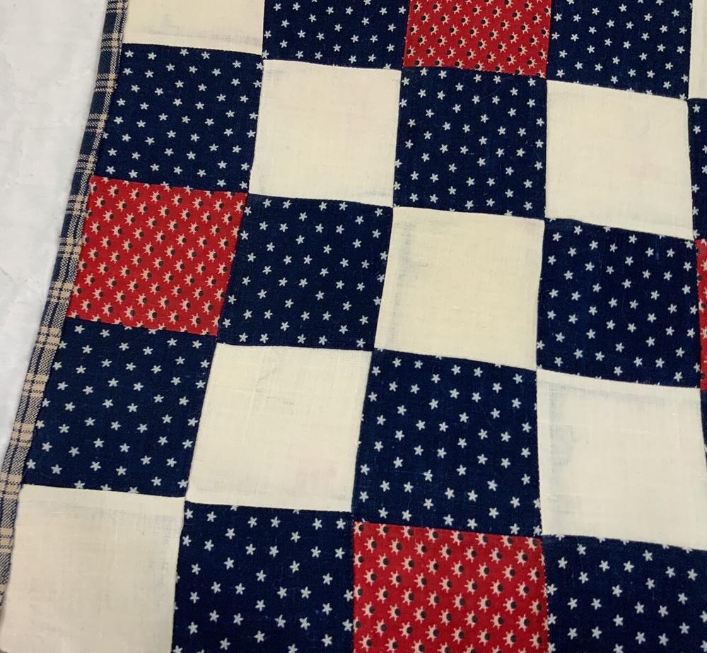 Vintage/Antique Patchwork Quilt Table Topper, Nine Patch, Early Calico Prints