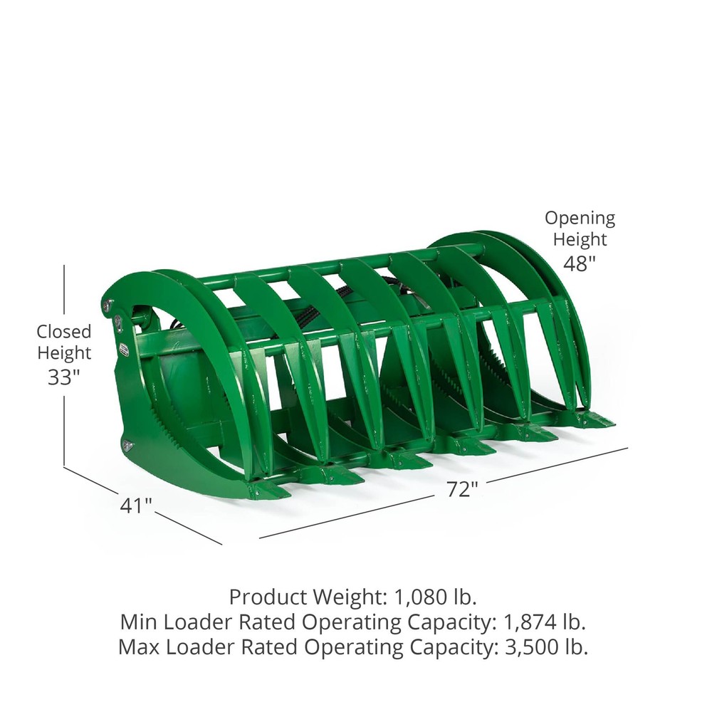 Titan Attachments 72" HD Root Grapple Rake Attachment Fits John Deere Hook & Pin