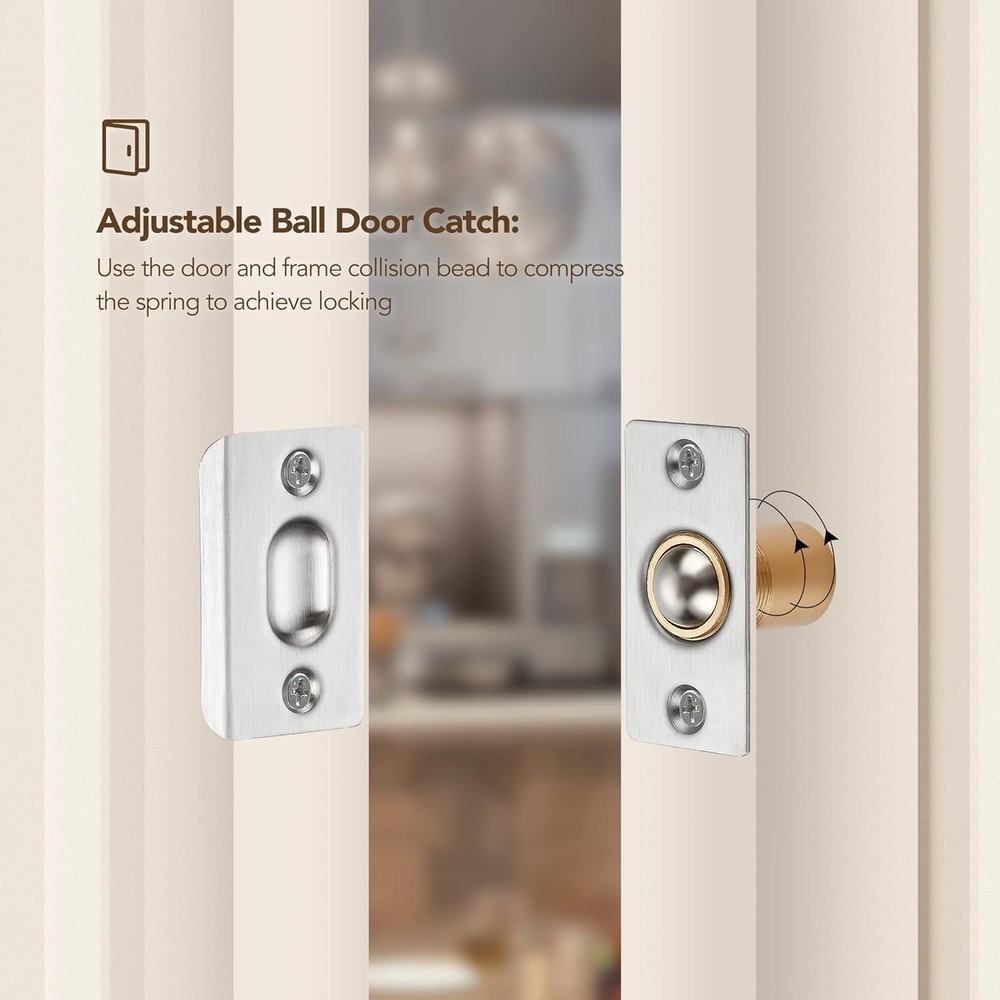 Ravinte 2 Pack Adjustable Door Ball Catch, Silver Closet Door Latch, Solid Brass