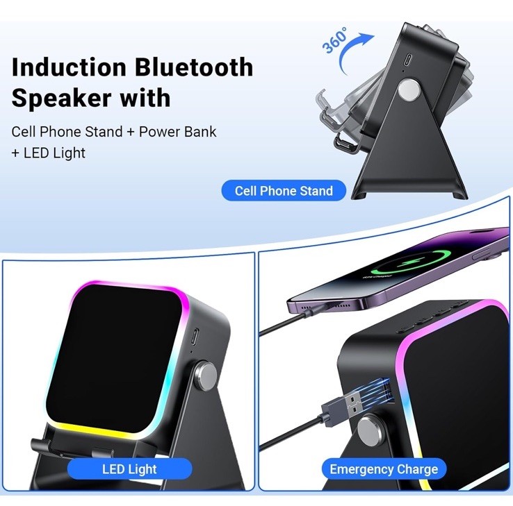 Wireless Induction Speaker 5-in-1 Bluetooth Speaker with Phone Black
