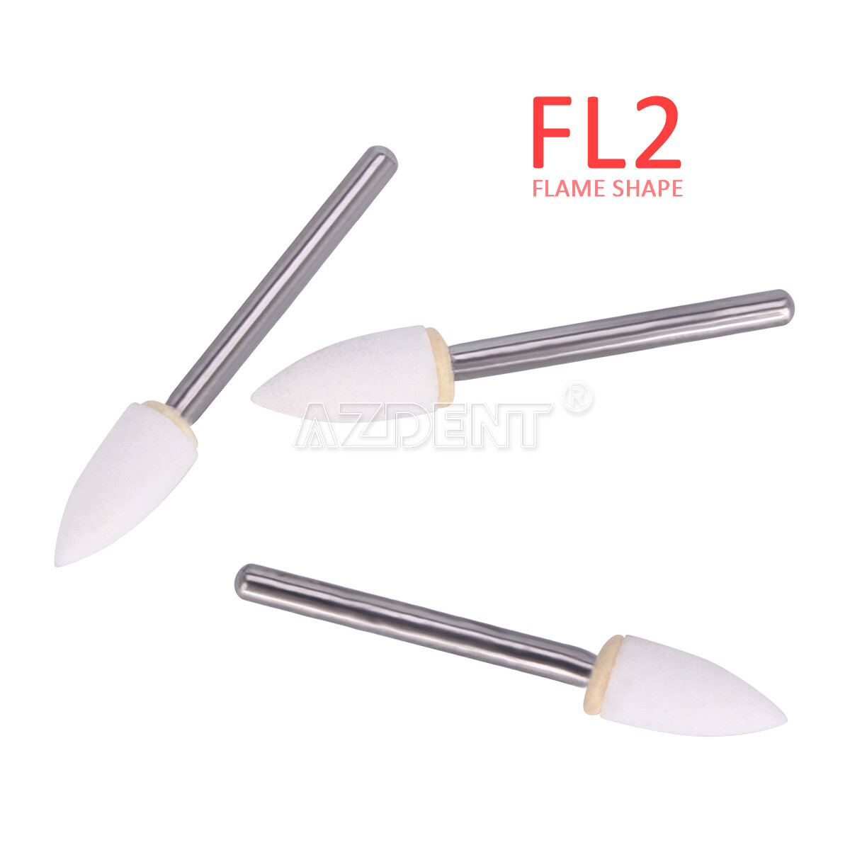 12pcs Dental Flame White Stone Polishing FG Burs Fl2 Abrasion Point Bur AZDENT