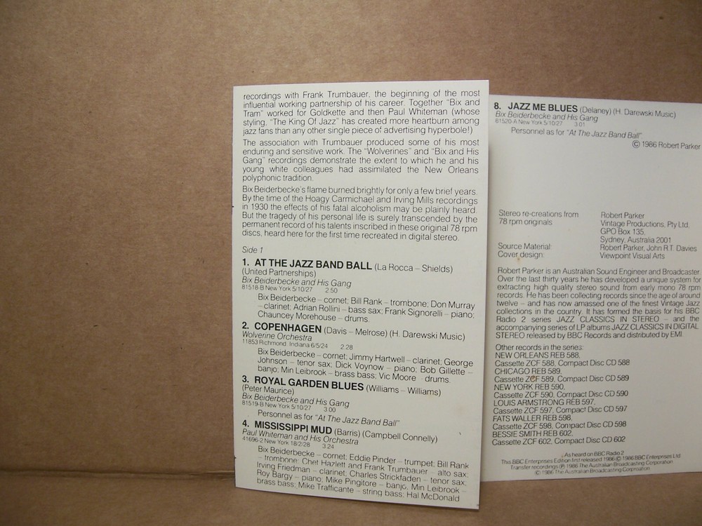 BIX BEIDERBECKE - Jazz Classics * Cassette Tape *