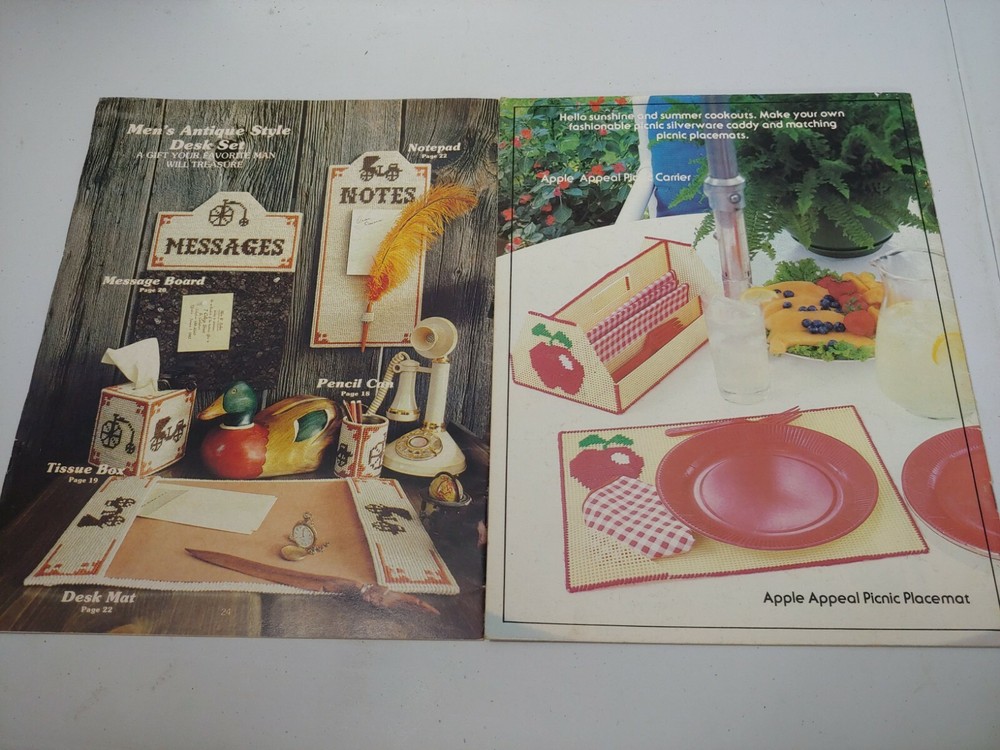 6 PLASTIC CANVAS leaflets MOBILE CHECKERS boxes picture frames tissue covers