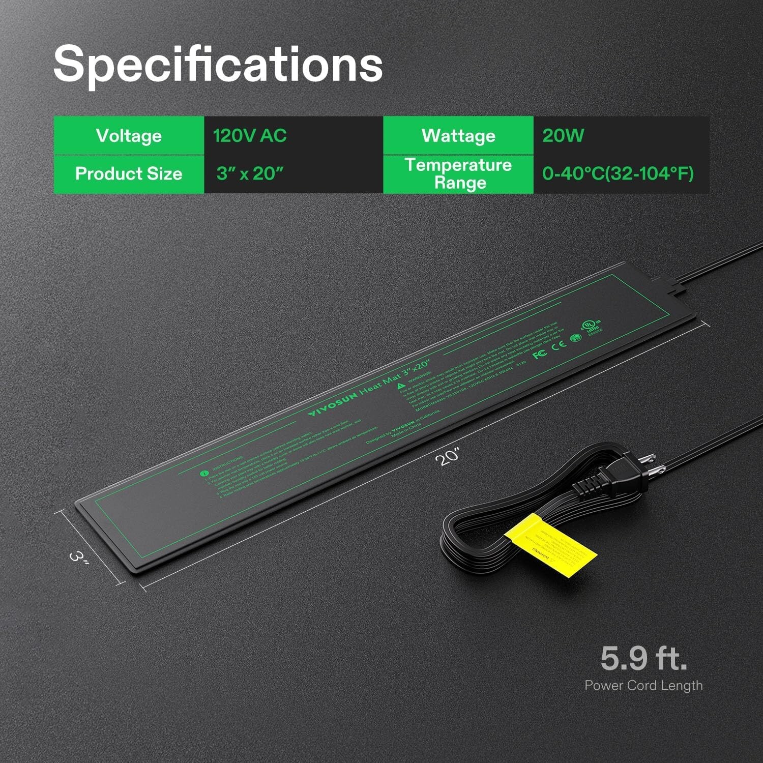 VIVOSUN Durable Waterproof Seedling Heat Mat 3" x 20" UL & MET-Certified,6.5W