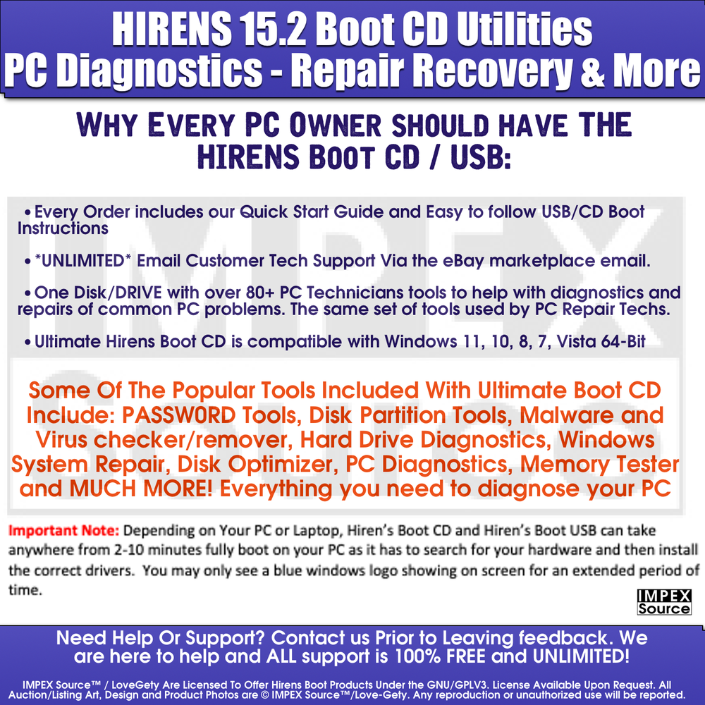 Hiren's Boot CD 15.2 Bootable CD Utility Toolkit For PC Diagnostics Repair +MORE