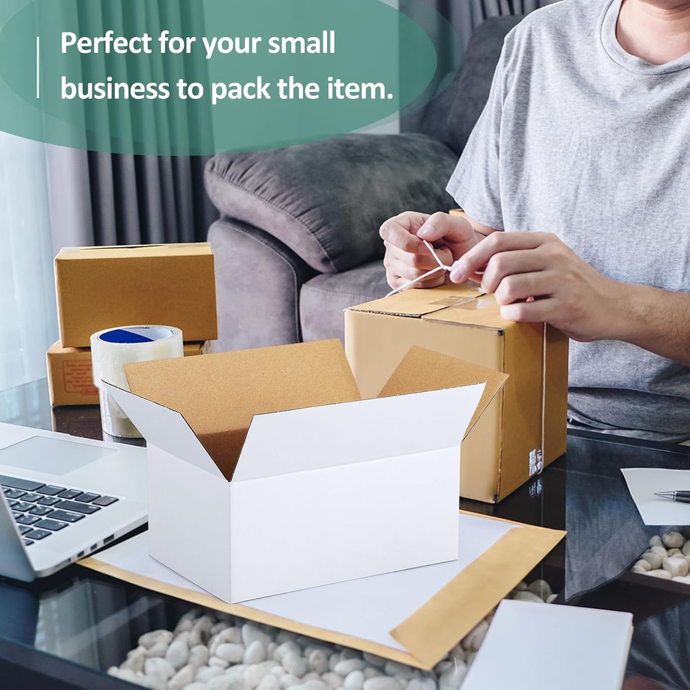 30 Pack Small Shipping Boxes Assorted Sizes, White Corrugated Box Mailers, Cardb