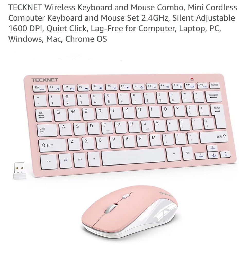 TECKNET Wireless Keyboard and Mouse Combo, Mini Cordless Computer Keyboard an...